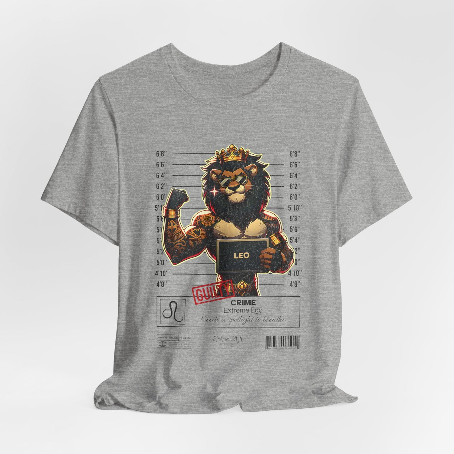 The LEO t-shirt in Athletic Heather – 3D mockup of a light grey heathered shirt with sporty tone, showing front design. NO BACKGROUND, NO MODEL.