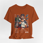 The SAGITTARIUS t-shirt in Autumn — warm orange color matching the bold and adventurous vibe. 3D mockup on white background. No model included.