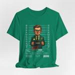 The VIRGO t-shirt in kelly — 3D mockup of the design on a bright kelly green shirt. No background, no model.