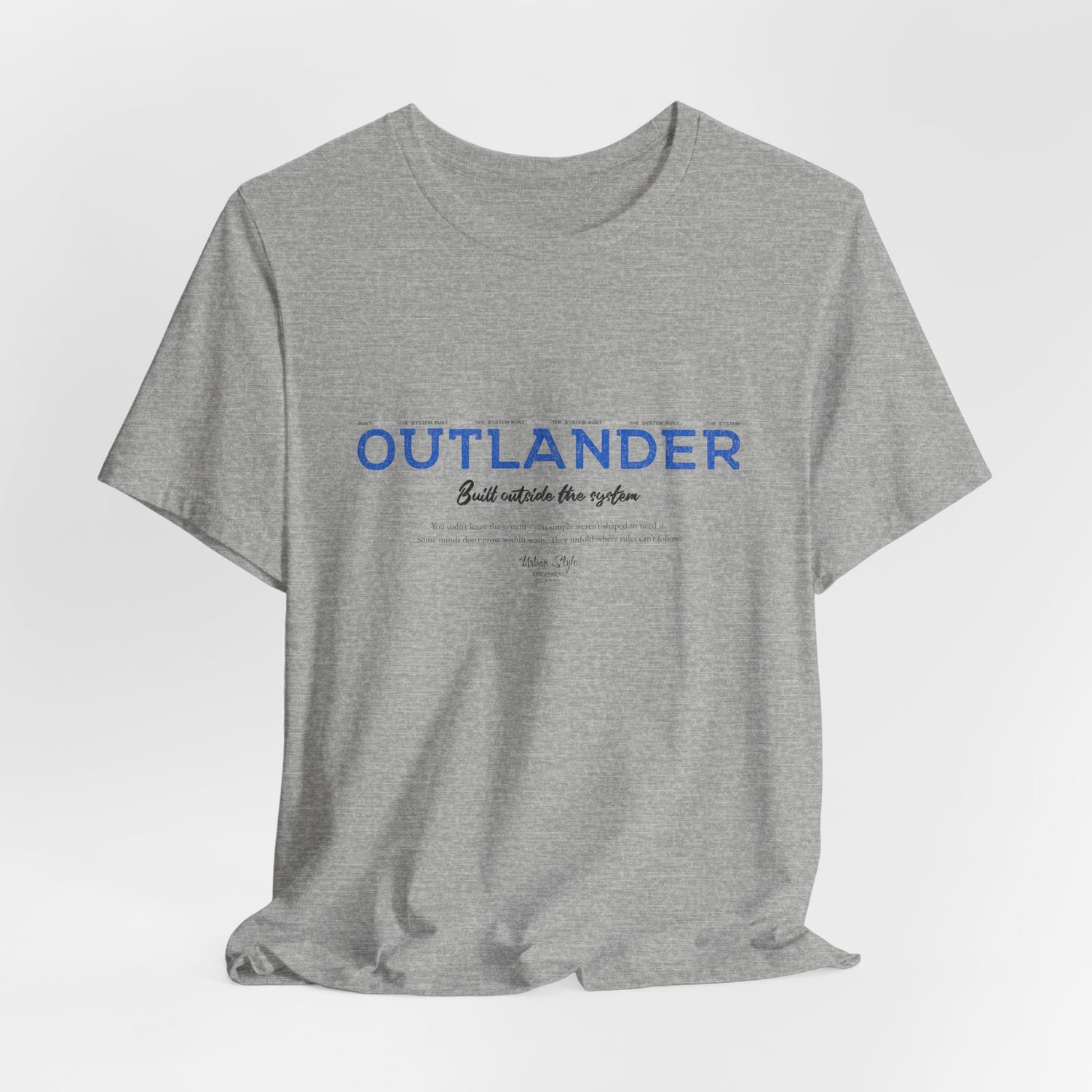 The OUTLANDER t-shirt in Athletic Heather — soft armor for sharp thinkers.
