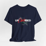The PROJECT UNCLASSIFIED t-shirt in navy — 3D mockup of shirt in dark navy blue, no background, no model.