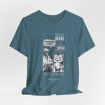 The SITONLAPTOPS t-shirt in Heather Deep Teal — 3D mockup on a deep teal textured shirt, no model, no background. Design printed clearly.