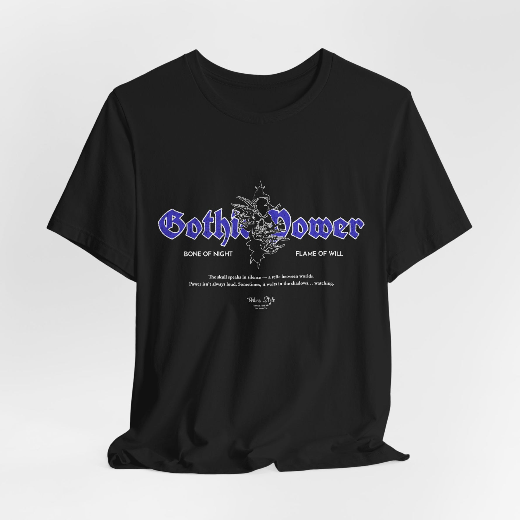 The GOTHIC POWER t-shirt in Black — where shadows gather and thrones are reborn.