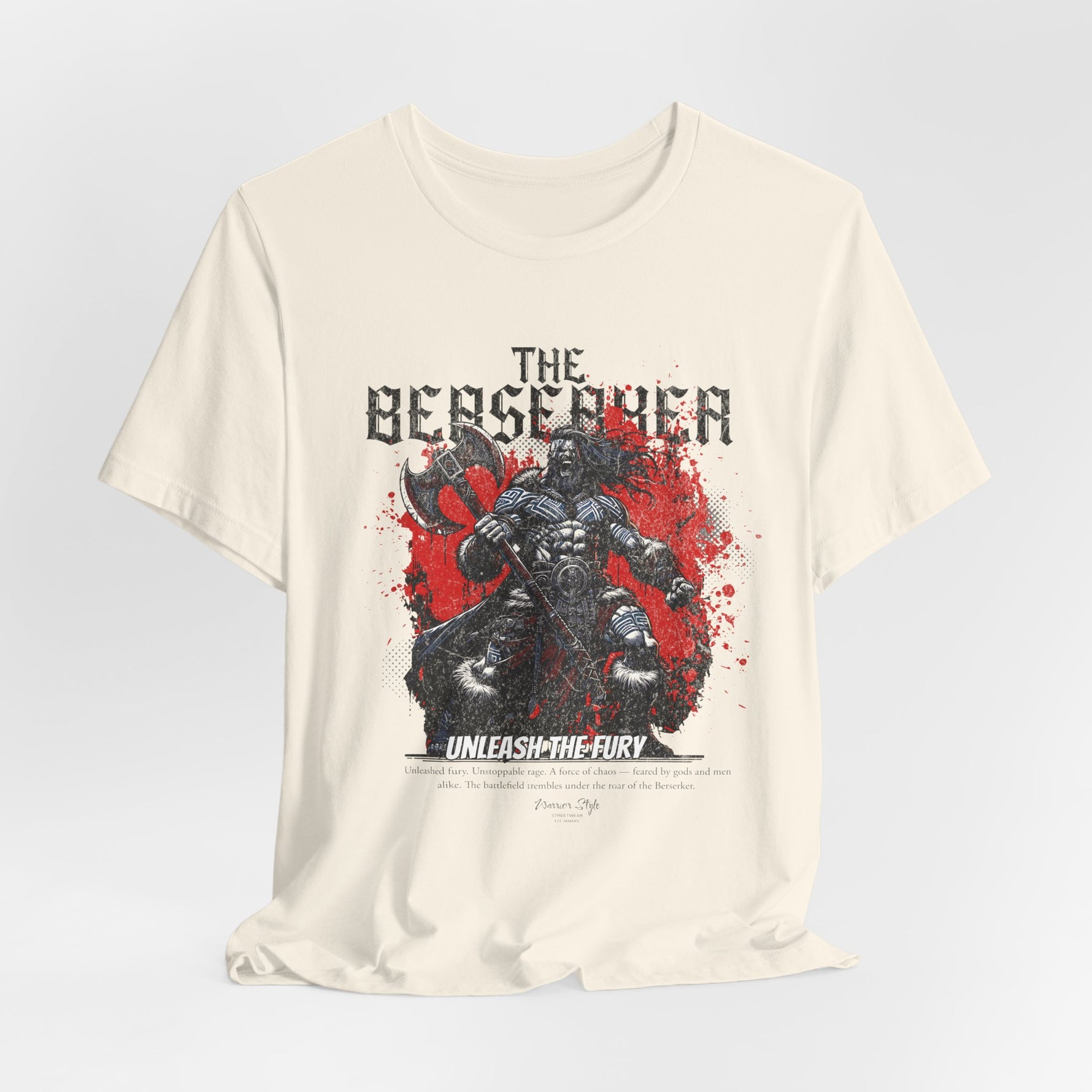 The BERSERKER t-shirt in Natural — Bones of the old world — dusted with fury.