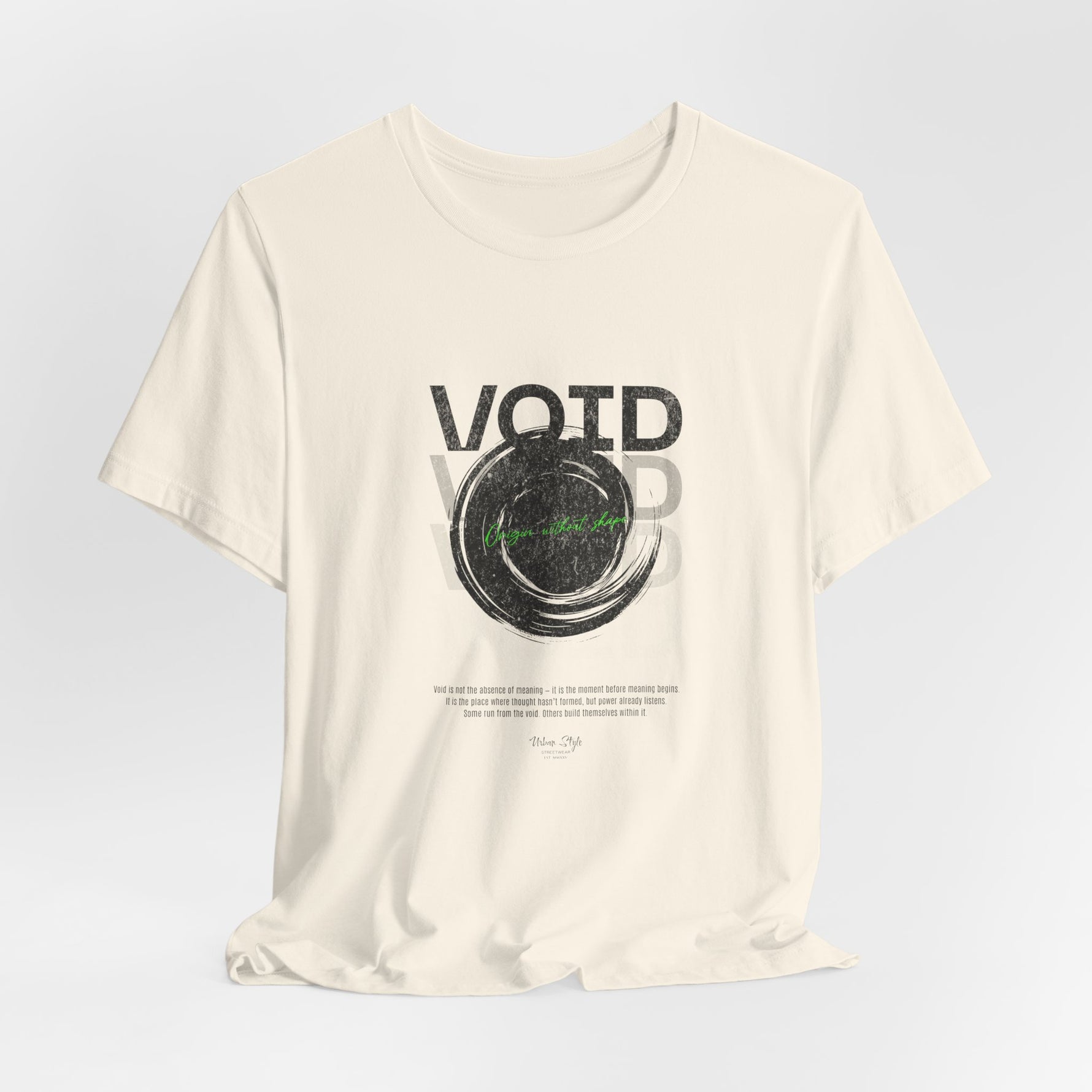 The VOID t-shirt in Natural — light that shouldn't still exist.