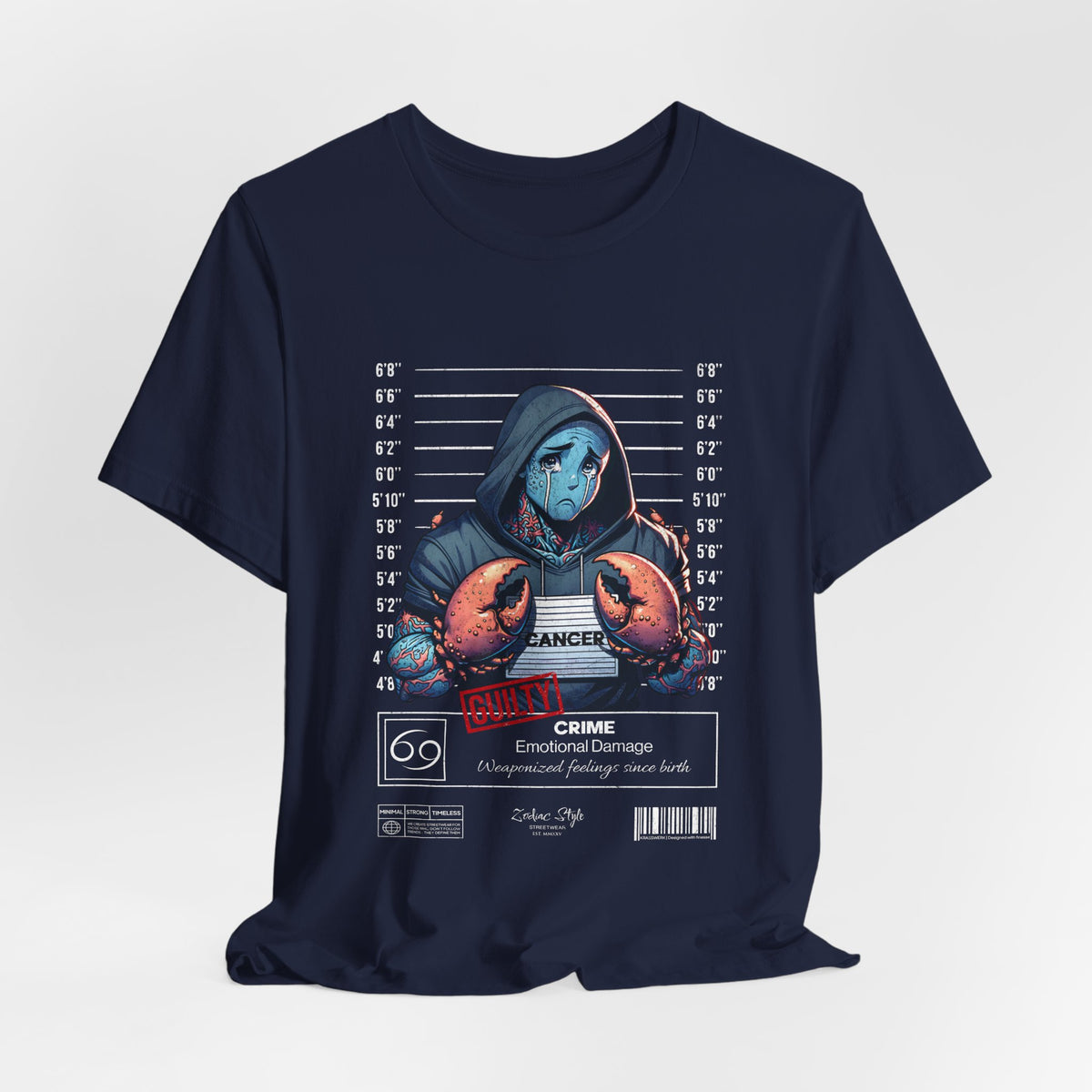 The CANCER t-shirt in Navy — 3D mockup of a classic deep navy blue shirt. No background, no model.