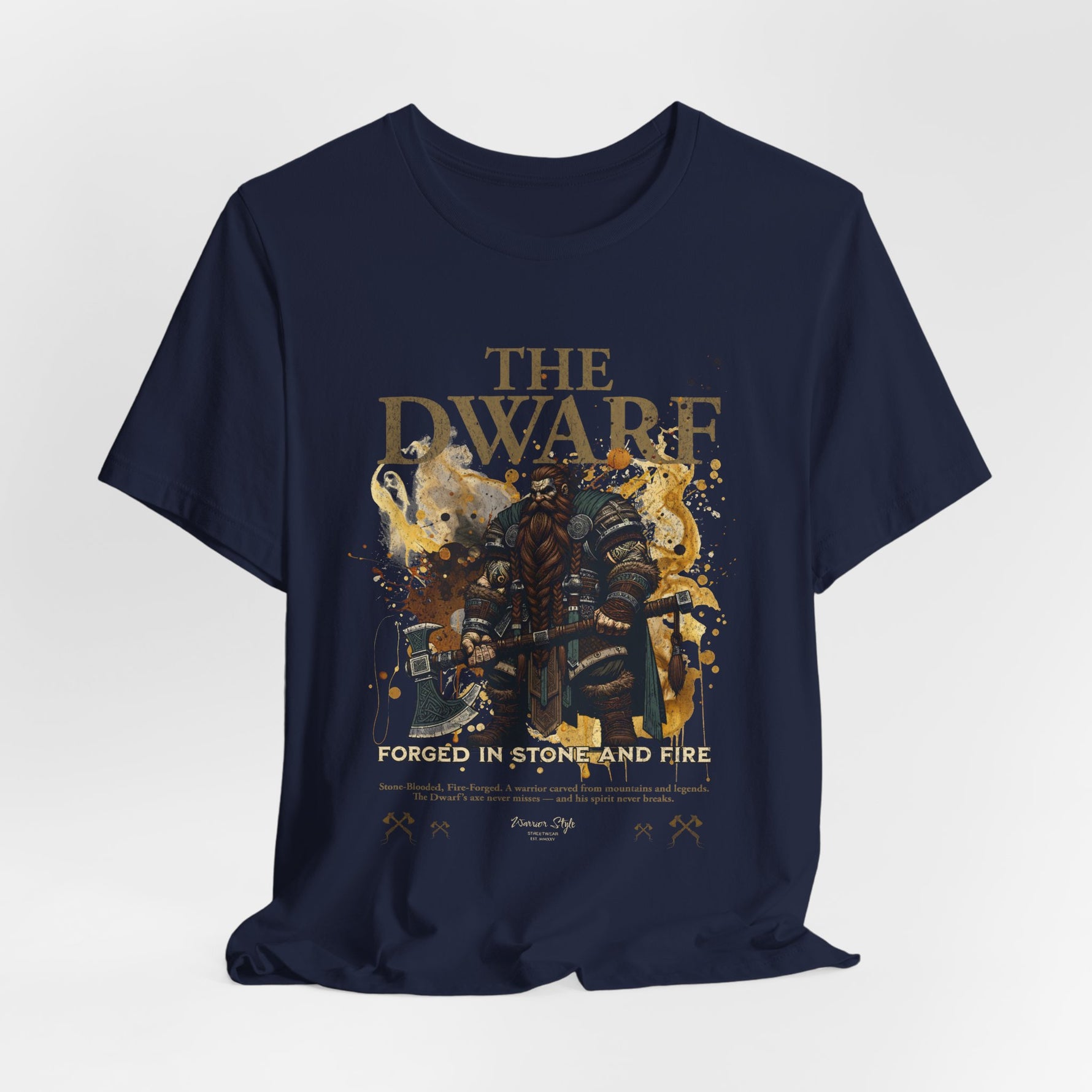 The DWARF t-shirt in Navy — deep as the caverns where legends are carved.