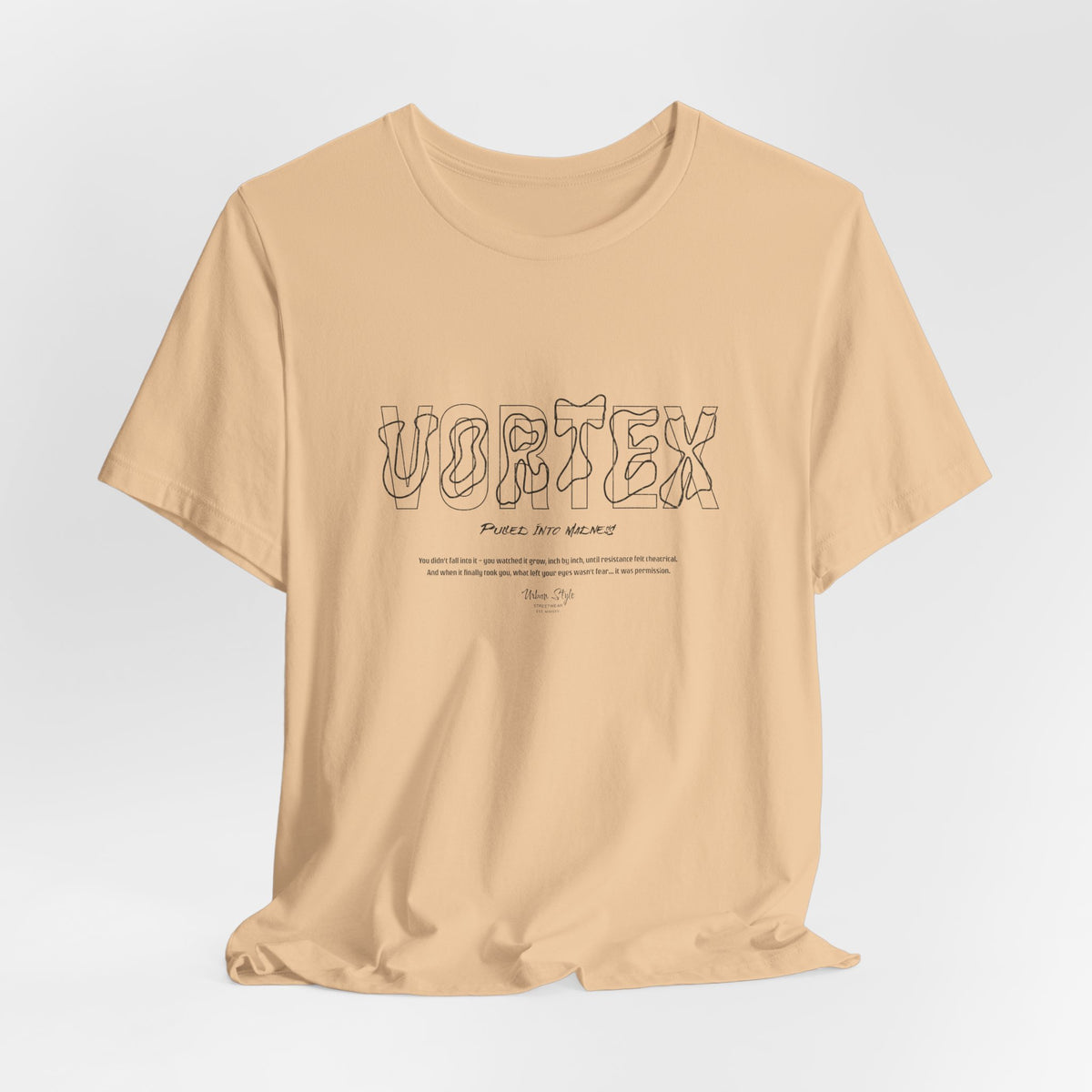 The VORTEX t-shirt in Sand Dune — where reality fades.