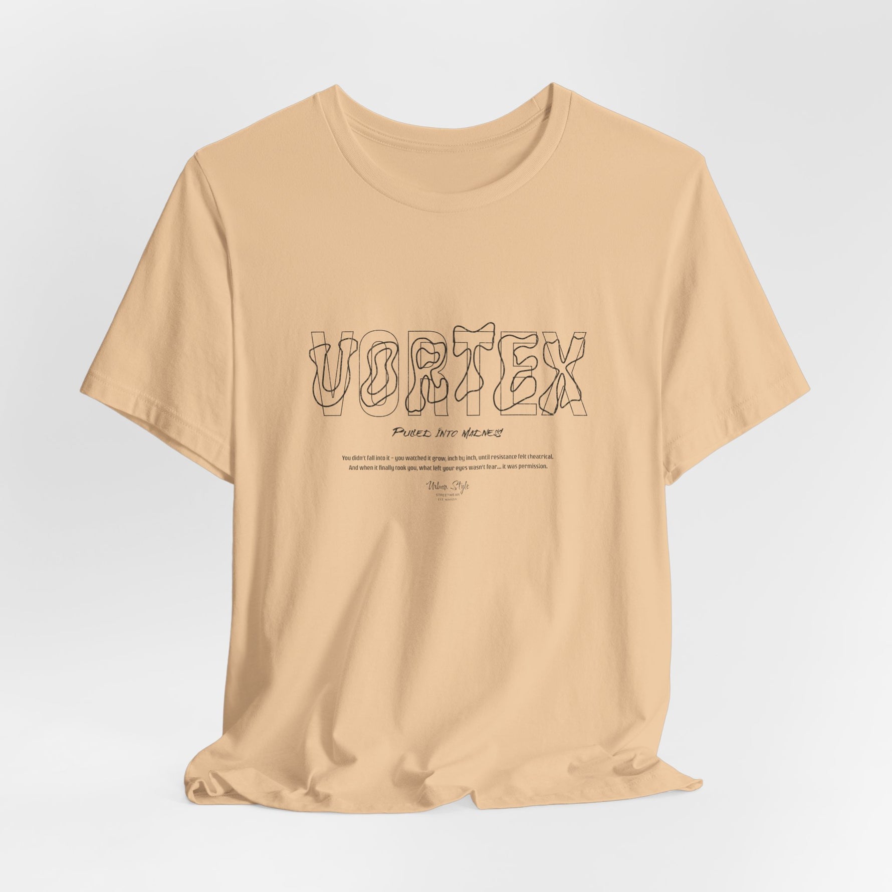 The VORTEX t-shirt in Sand Dune — where reality fades.