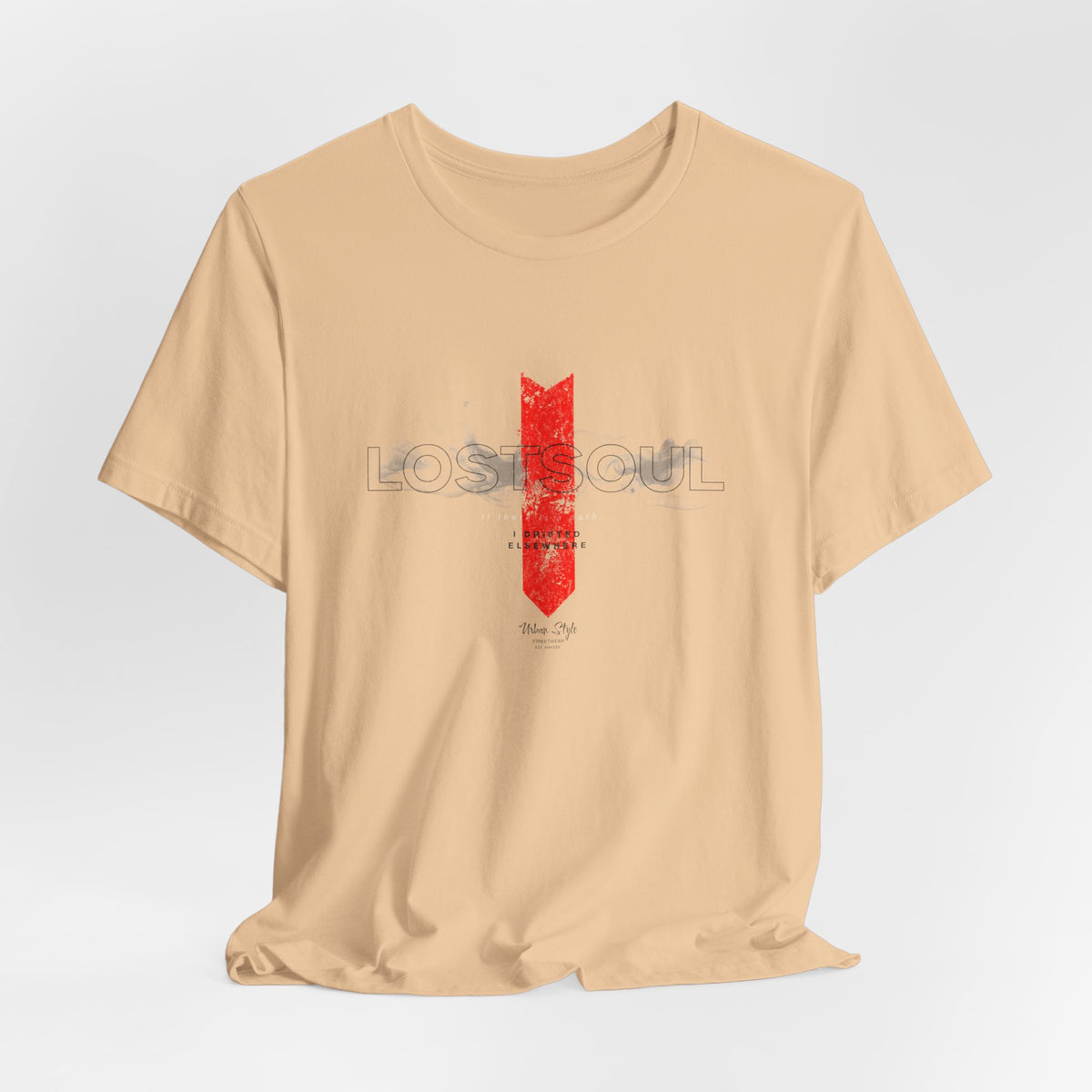 The LOSTSOUL t-shirt in Sand Dune — a lost echo under the weight of forgotten places.