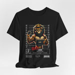 The LEO t-shirt in Black – 3D mockup of a solid black shirt, with high contrast lion design front and center. NO BACKGROUND, NO MODEL.