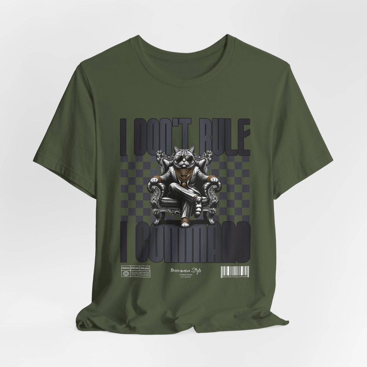 The COMMAND t-shirt in Military Green — 3D olive-green mockup. No model, no background.