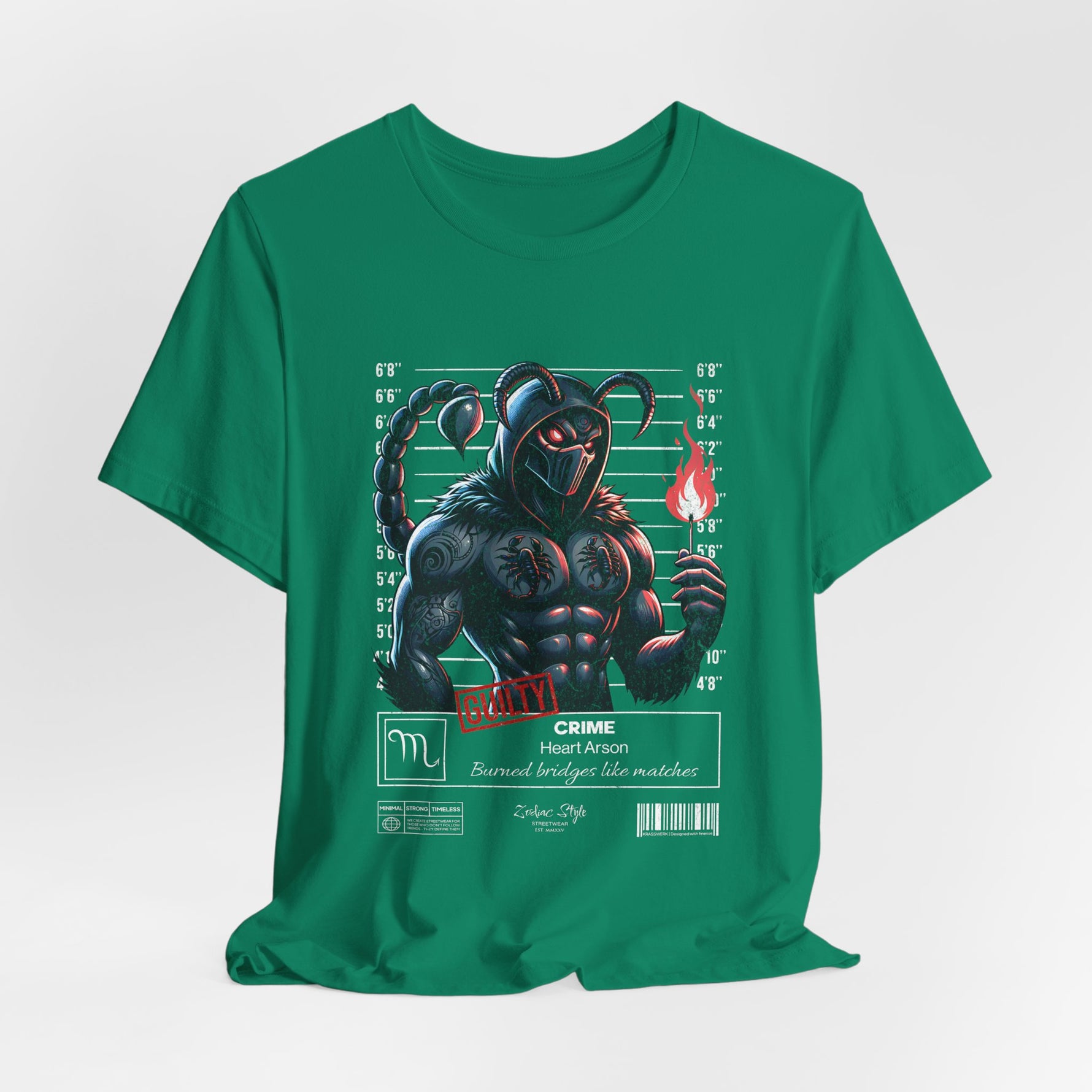 The SCORPIO t-shirt in Kelly — 3D mockup showing shirt color Kelly. No background. No model.