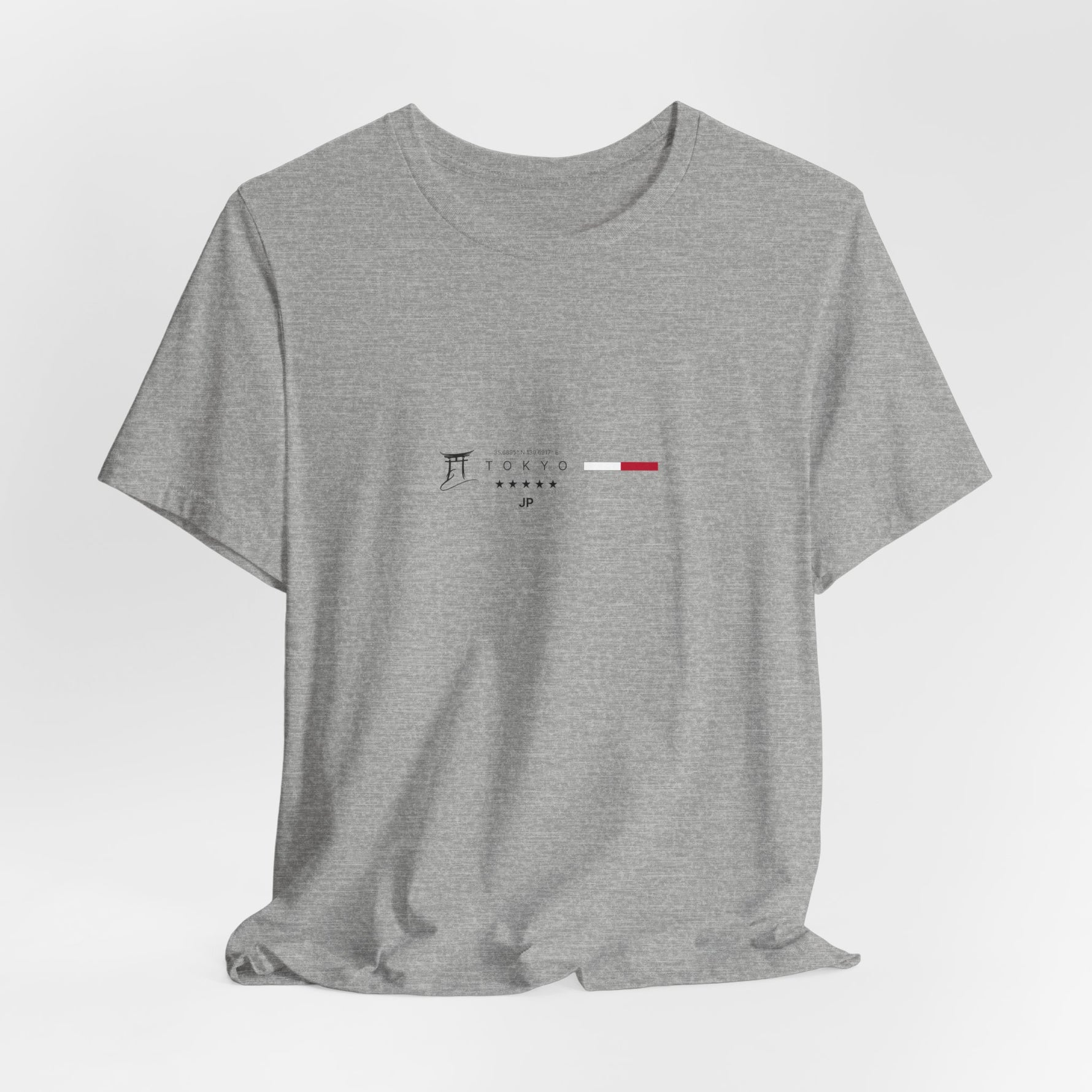 The TOKYO t-shirt in Athletic Heather — 3D mockup featuring a light grey heathered fabric. No background, no model.