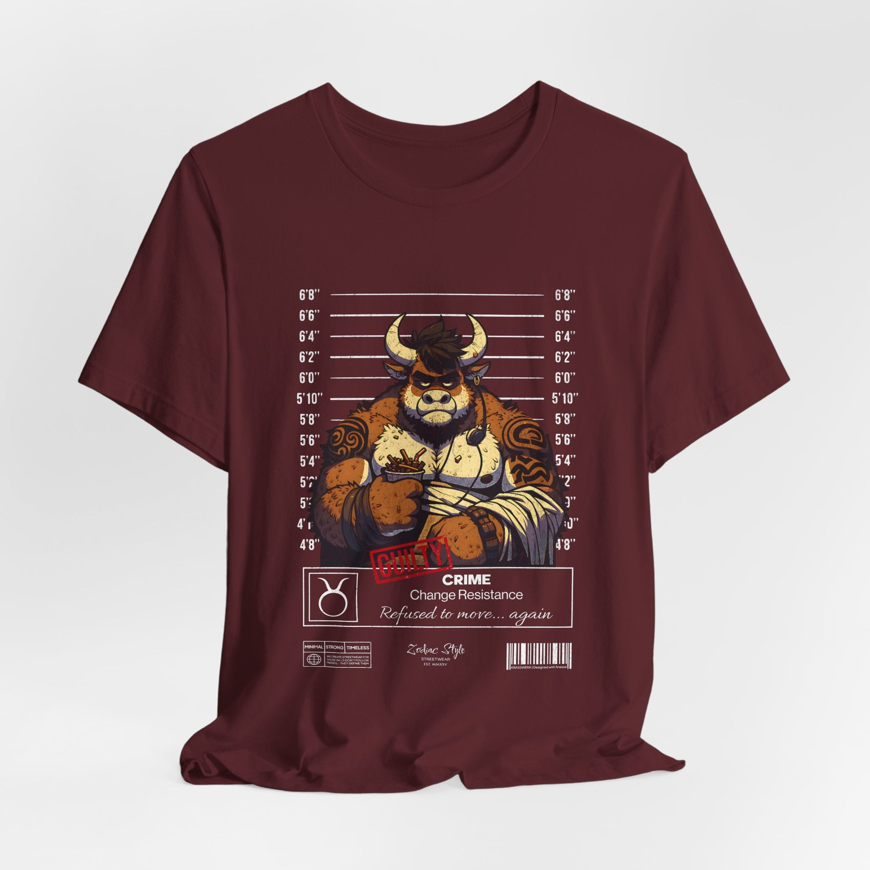 The TAURUS t-shirt in Maroon — Mature rebellion, the kind that doesn’t move.