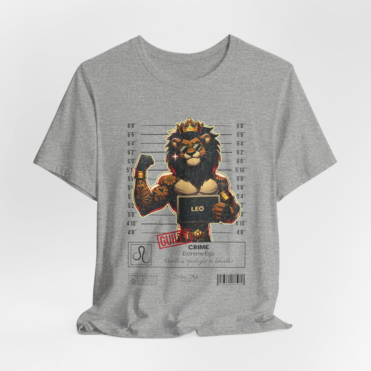 The LEO t-shirt in Athletic Heather – 3D mockup of a light grey heathered shirt with sporty tone, showing front design. NO BACKGROUND, NO MODEL.