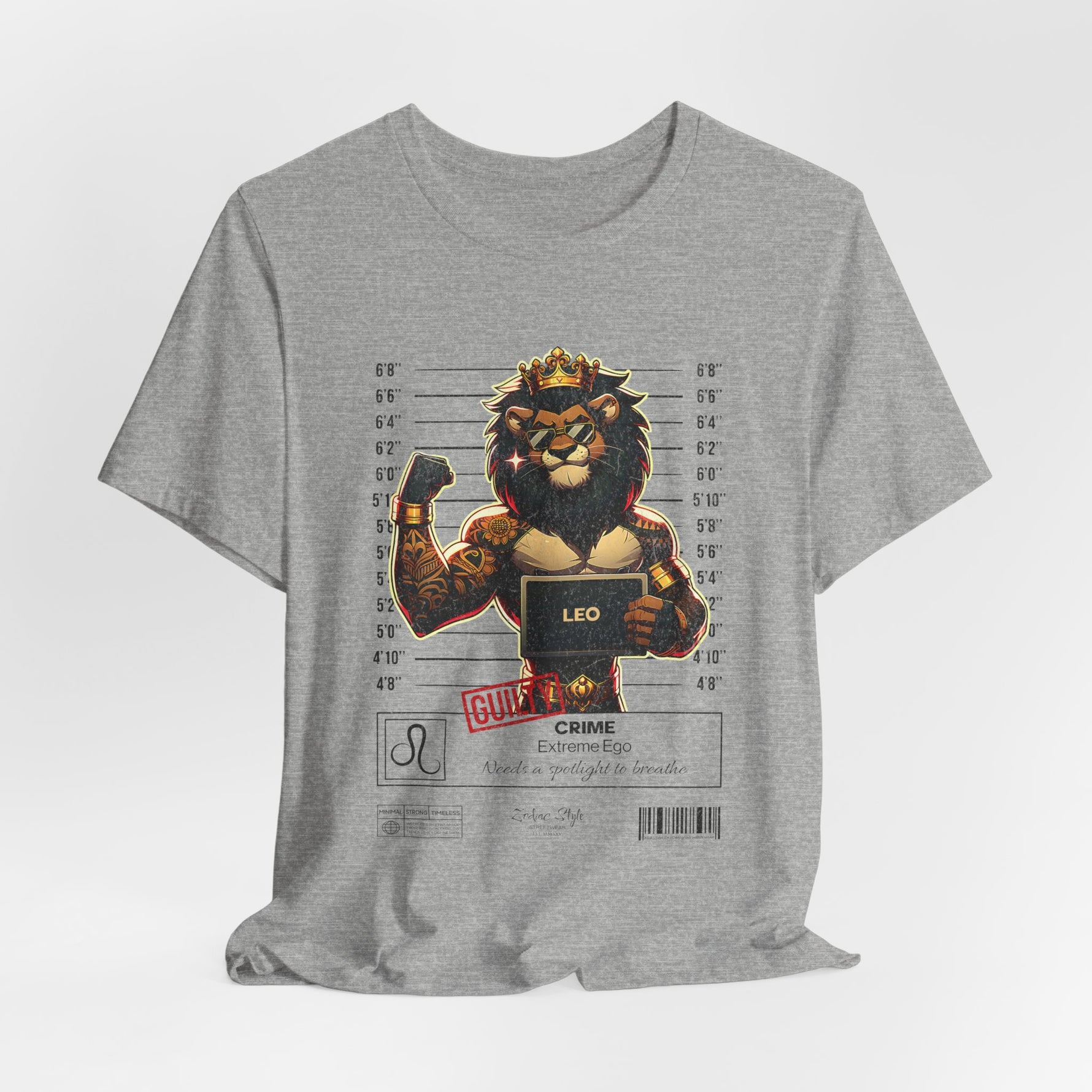 The LEO t-shirt in Athletic Heather – 3D mockup of a light grey heathered shirt with sporty tone, showing front design. NO BACKGROUND, NO MODEL.