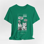 The SITONLAPTOPS t-shirt in Kelly — 3D mockup on a bright green shirt, no model, no background. Design appears slightly playful on color.