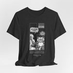 The MEOW 3AM t-shirt in Dark Heather Grey — 3D mockup featuring a textured charcoal-grey shirt with no model or background.