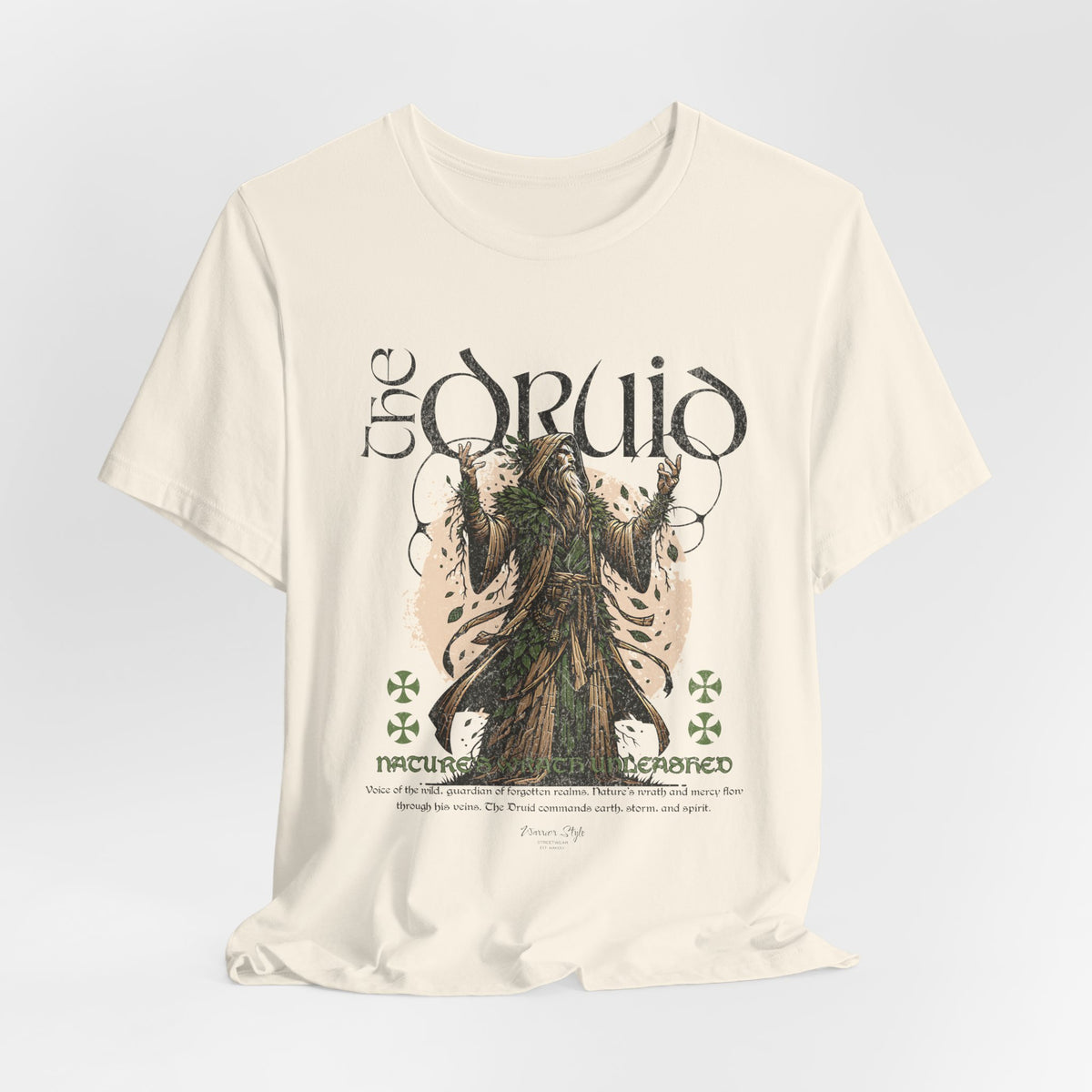 The DRUID t-shirt in Natural — pure as uncut stone and untouched groves.