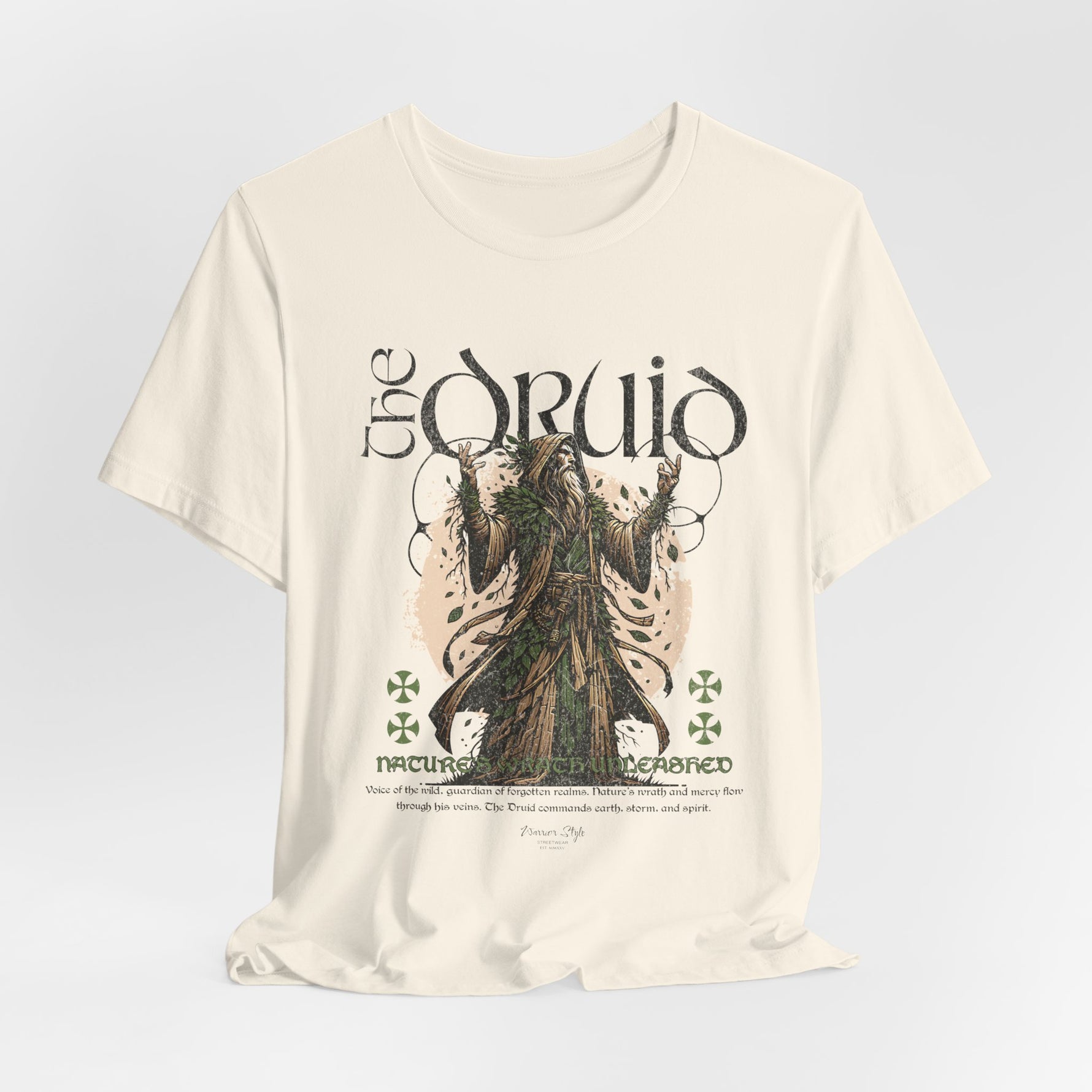 The DRUID t-shirt in Natural — pure as uncut stone and untouched groves.