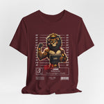 The LEO t-shirt in Maroon – 3D mockup of a deep burgundy shirt, lion design front and center. NO BACKGROUND, NO MODEL.