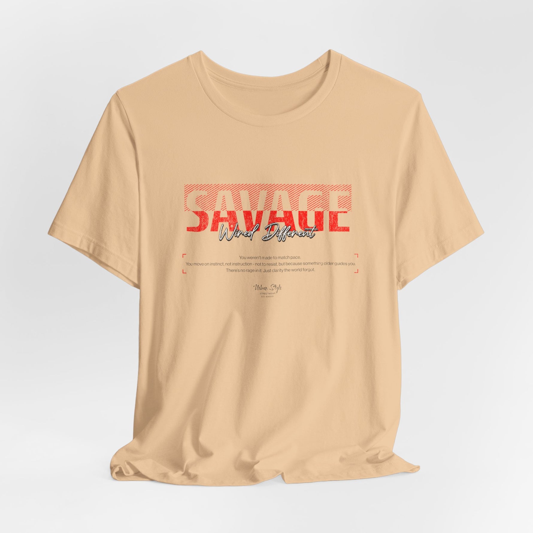 The SAVAGE t-shirt in Sand Dune — camouflage for the quietly wild.