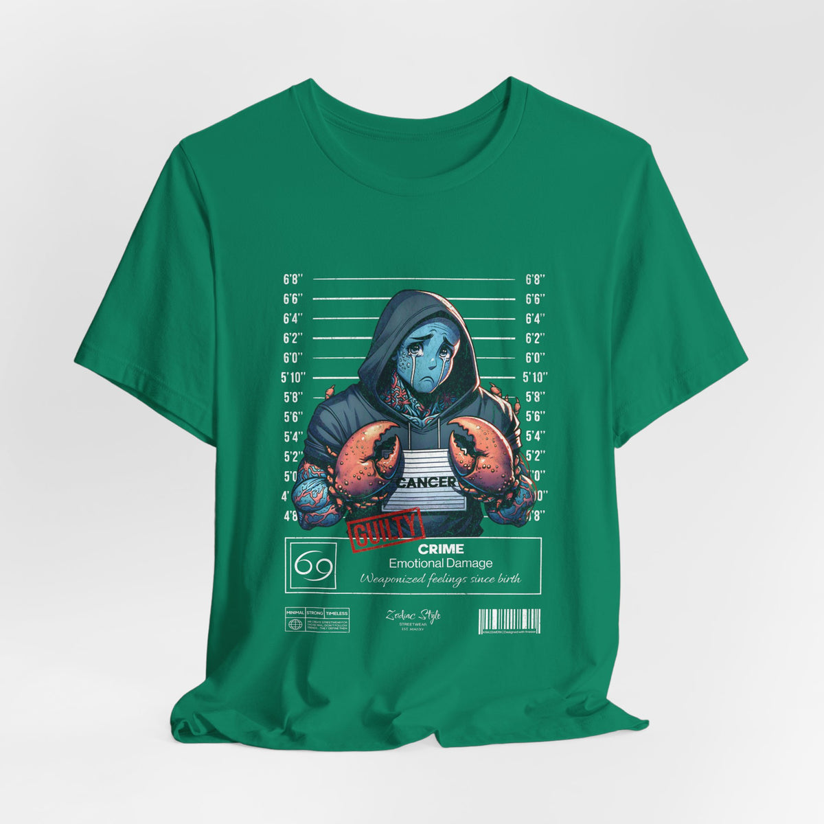 The CANCER t-shirt in Kelly — 3D mockup of a bright green shirt with vibrant tone. No background, no model.
