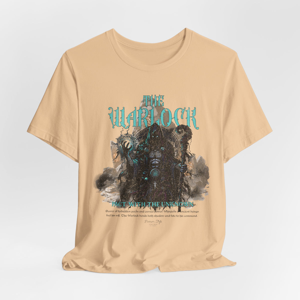 The Warlock t-shirt in Sand Dune — Dust remembers every forbidden word.