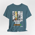 The SUMMER MODE t-shirt in heather deep teal — Coastal cliffs and hidden lagoons in one hue.