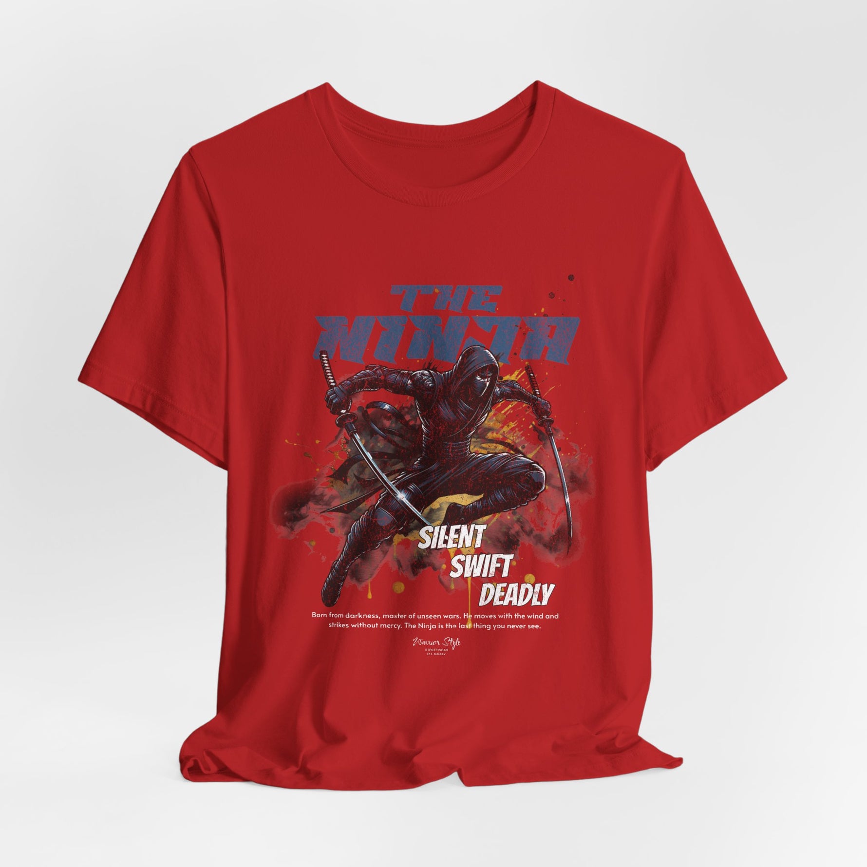 The NINJA t-shirt in Red — a flash before vanishing, like danger revealed too late.