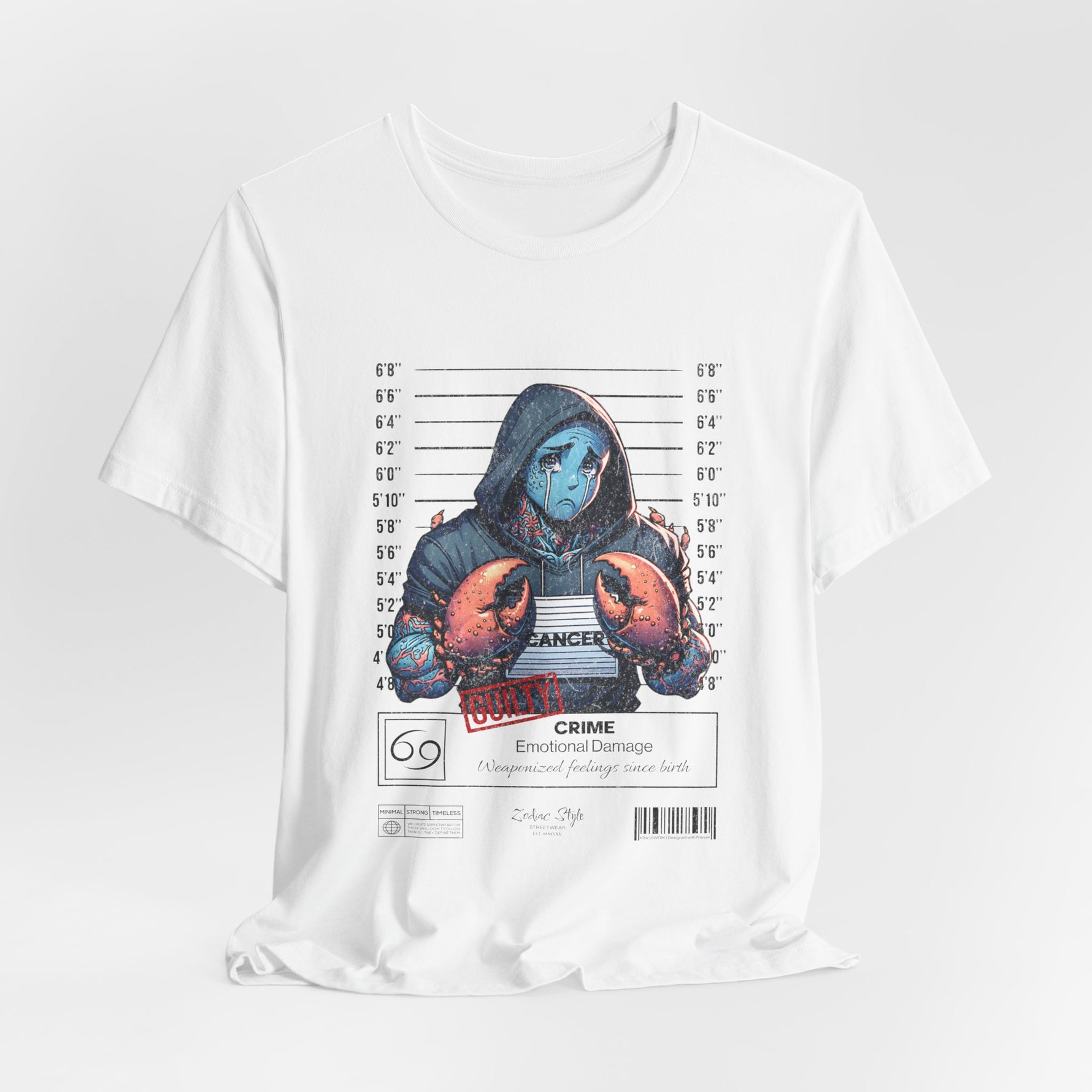 The CANCER t-shirt in White — 3D mockup of a plain bright white shirt. No background, no model.