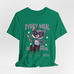 The EVERY MEAL IS MY MEAL t-shirt in kelly — a vibrant green that adds quirky contrast to the cat’s expression.