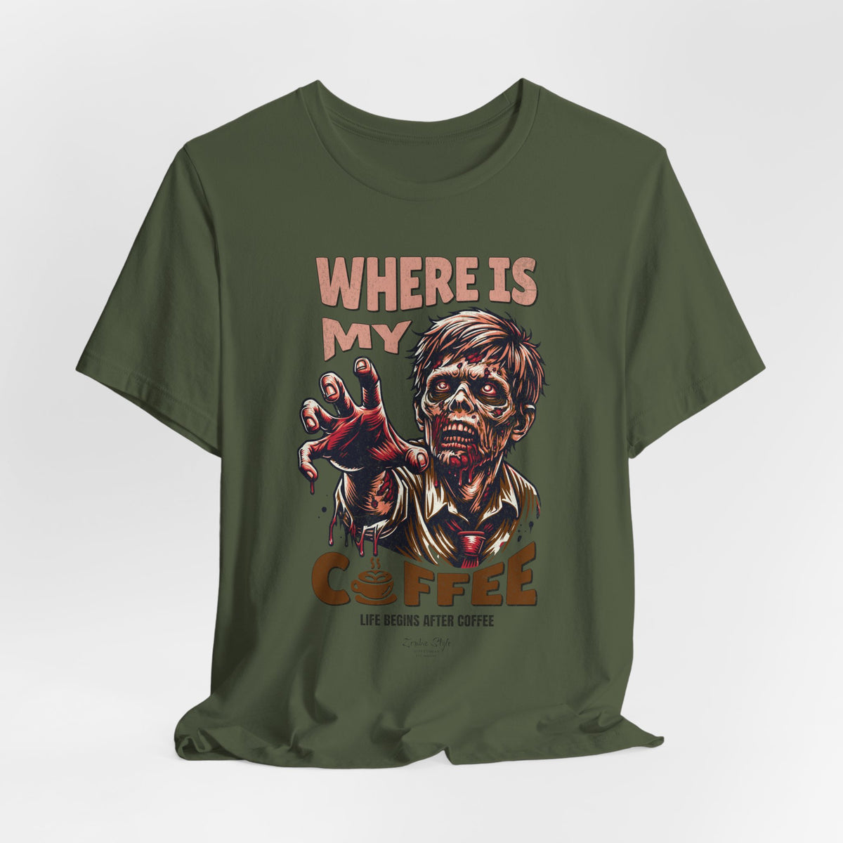 Color swatch – Military Green – tactical survival mode until coffee arrives.