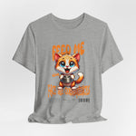 The FEED ME t-shirt in athleticheather — neutral but edgy, soft with an attitude.