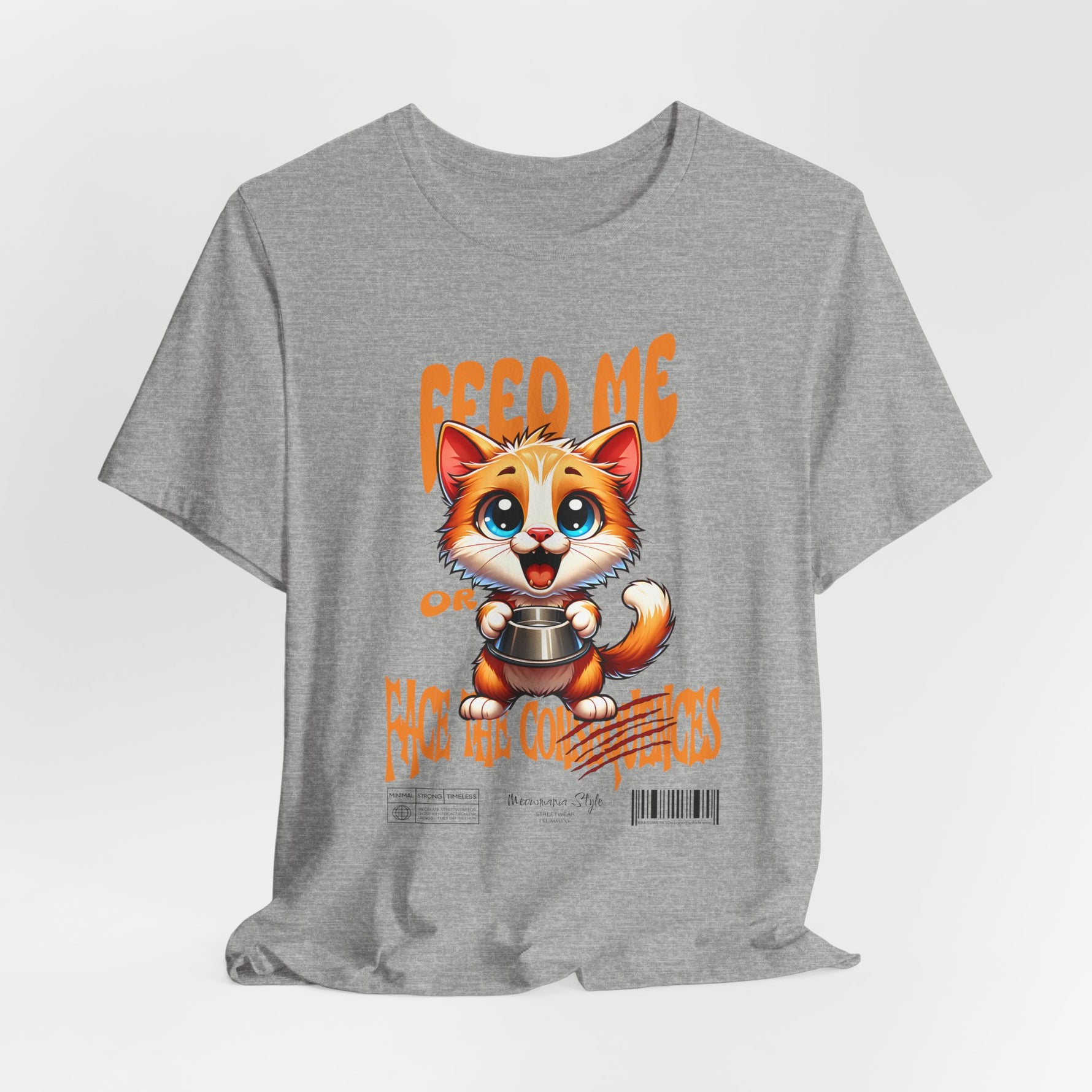 The FEED ME t-shirt in athleticheather — neutral but edgy, soft with an attitude.