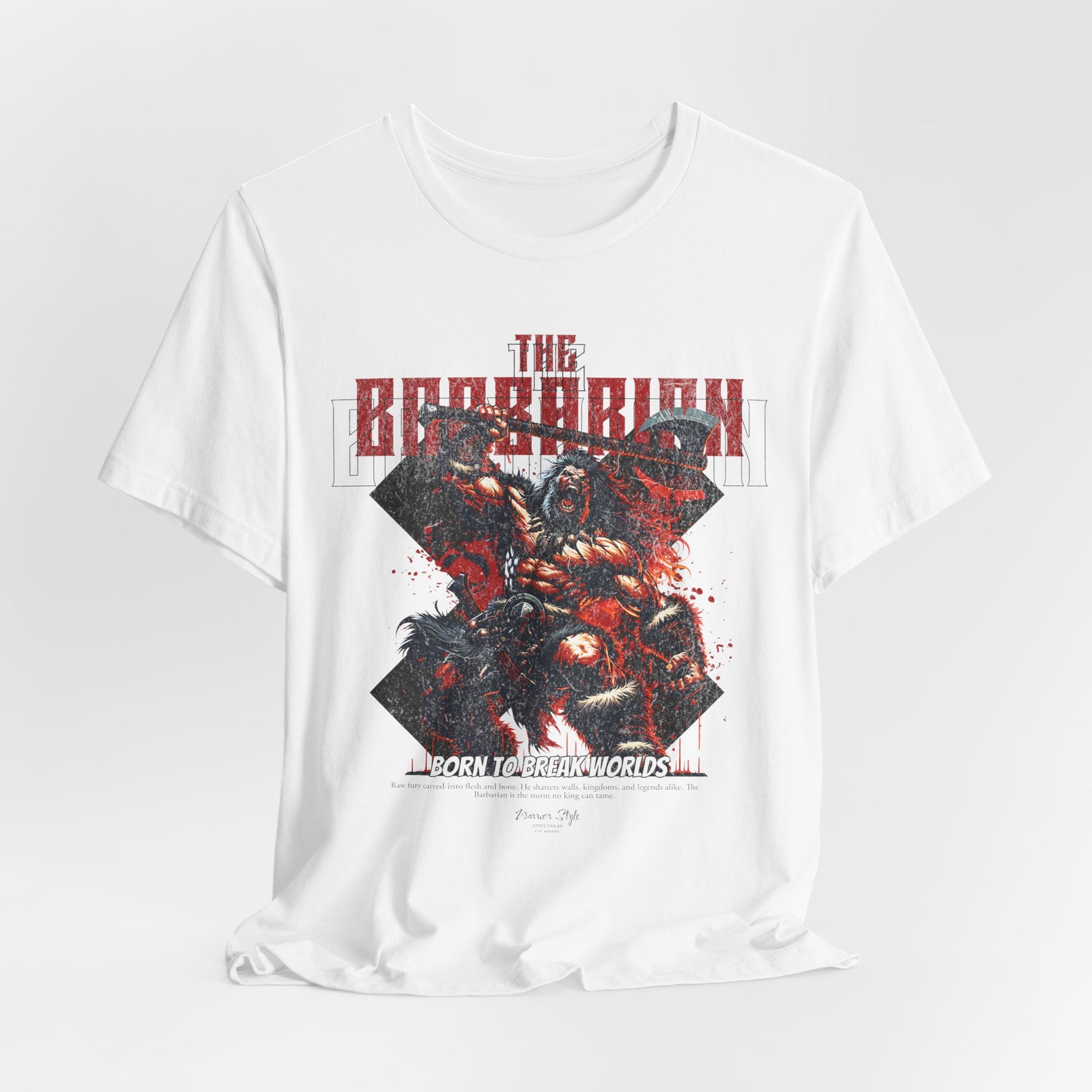 The BARBARIAN t-shirt in White — Raw power, unmasked and unleashed.