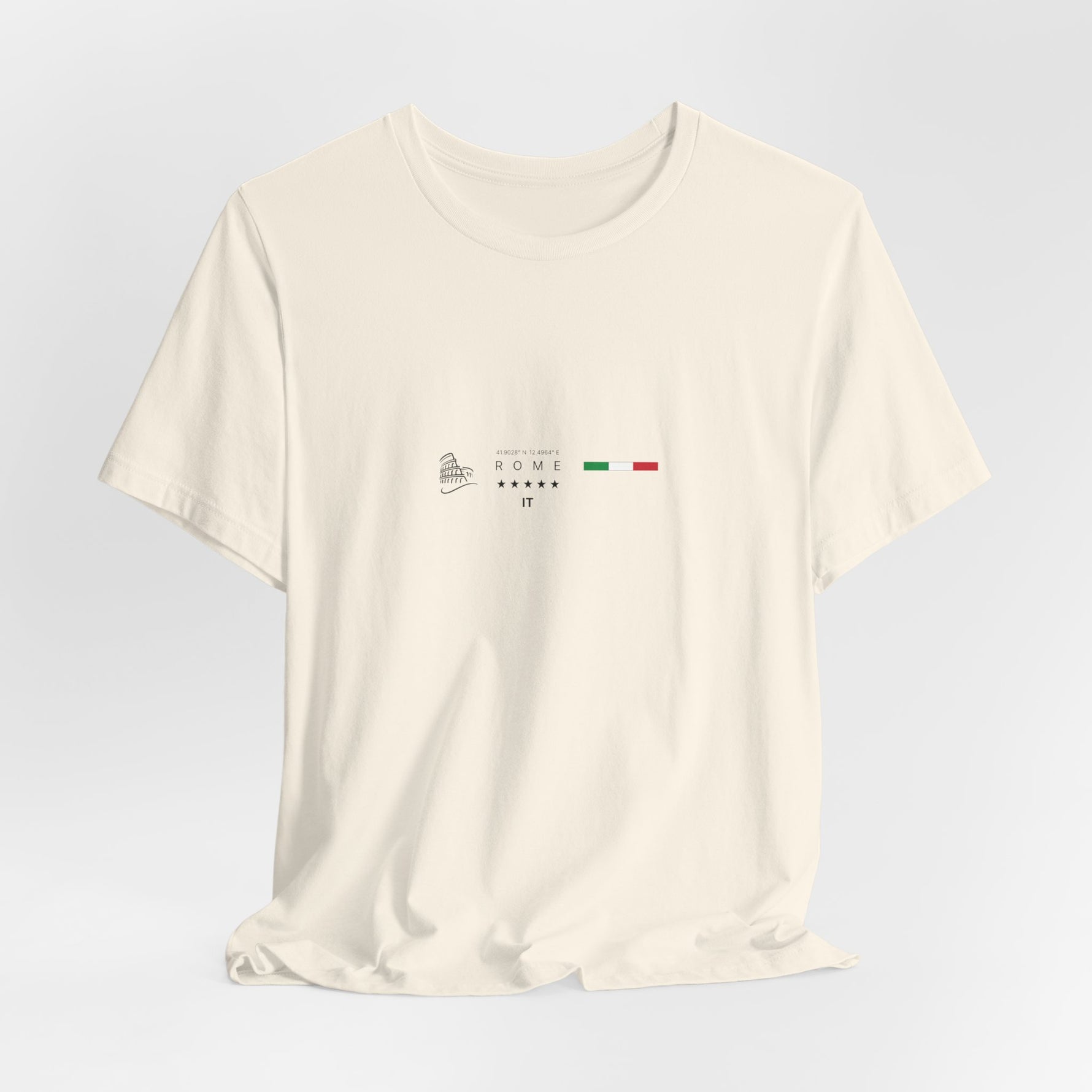 The ROME t-shirt in Natural — a creamy off-white canvas that complements the minimalist city emblem.