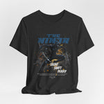 The NINJA t-shirt in Dark Heather Grey — like smoke slipping through cracks.