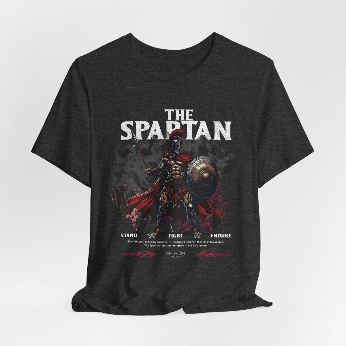 The SPARTAN t-shirt in Dark Heather Grey — a stormy tone forged for silent resolve.