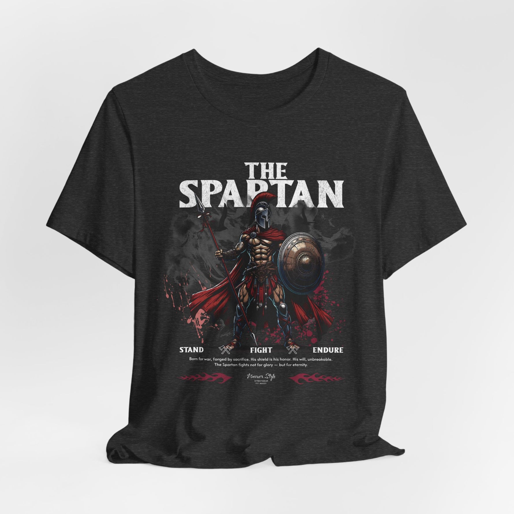 The SPARTAN t-shirt in Dark Heather Grey — a stormy tone forged for silent resolve.