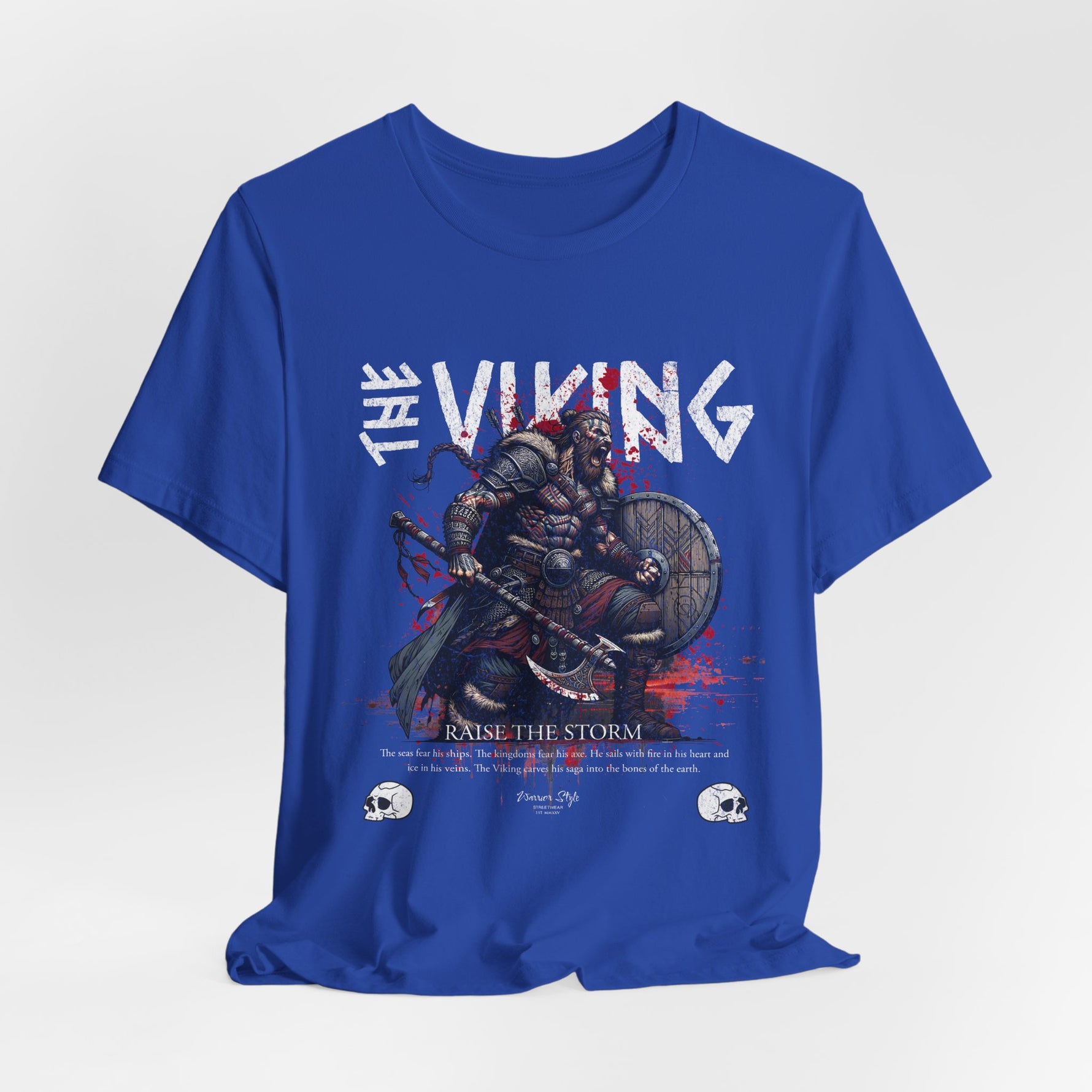 The VIKING t-shirt in True Royal — Regal steel of kings who ruled with axe and fire.