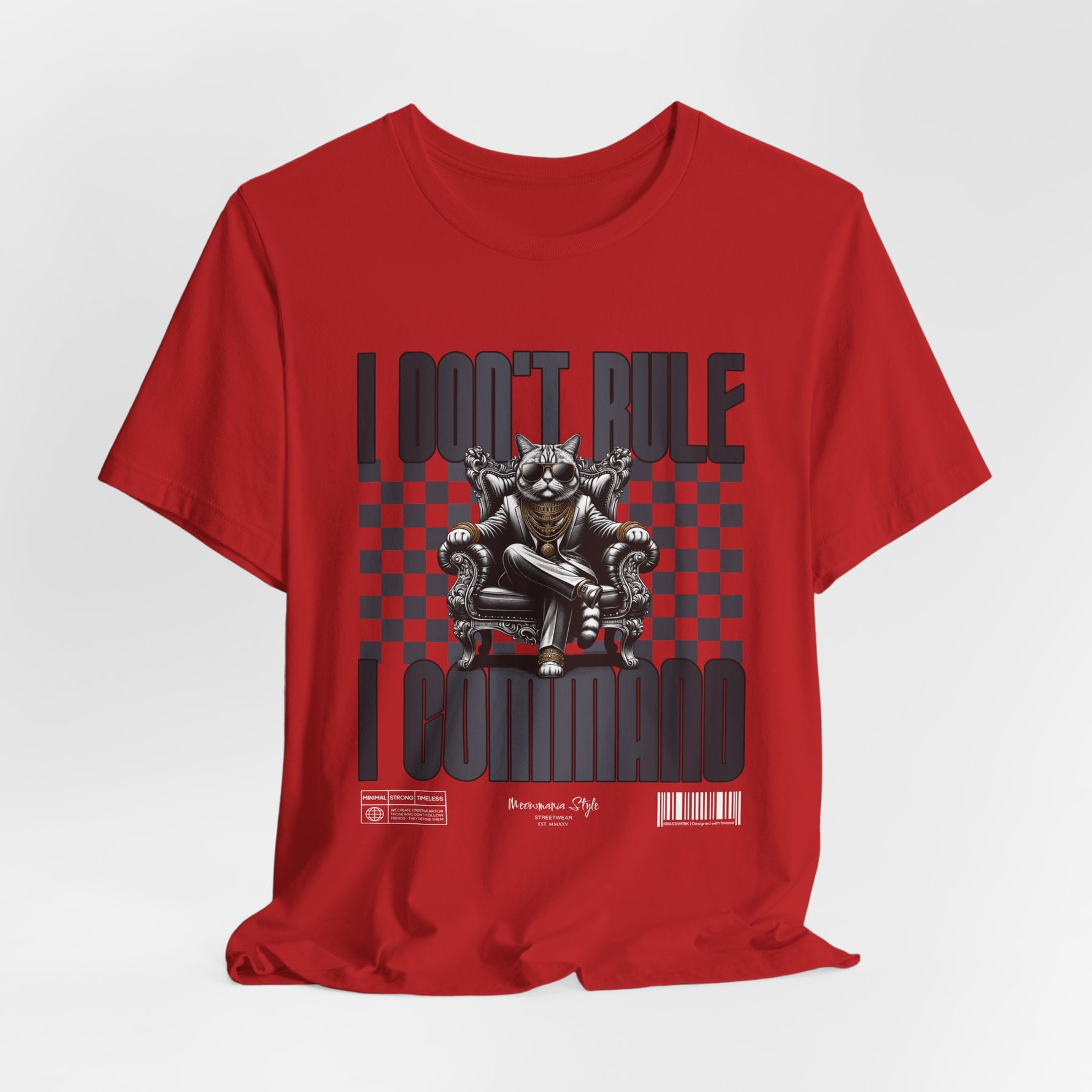 The COMMAND t-shirt in Red — Bright red 3D mockup. No model, no background.