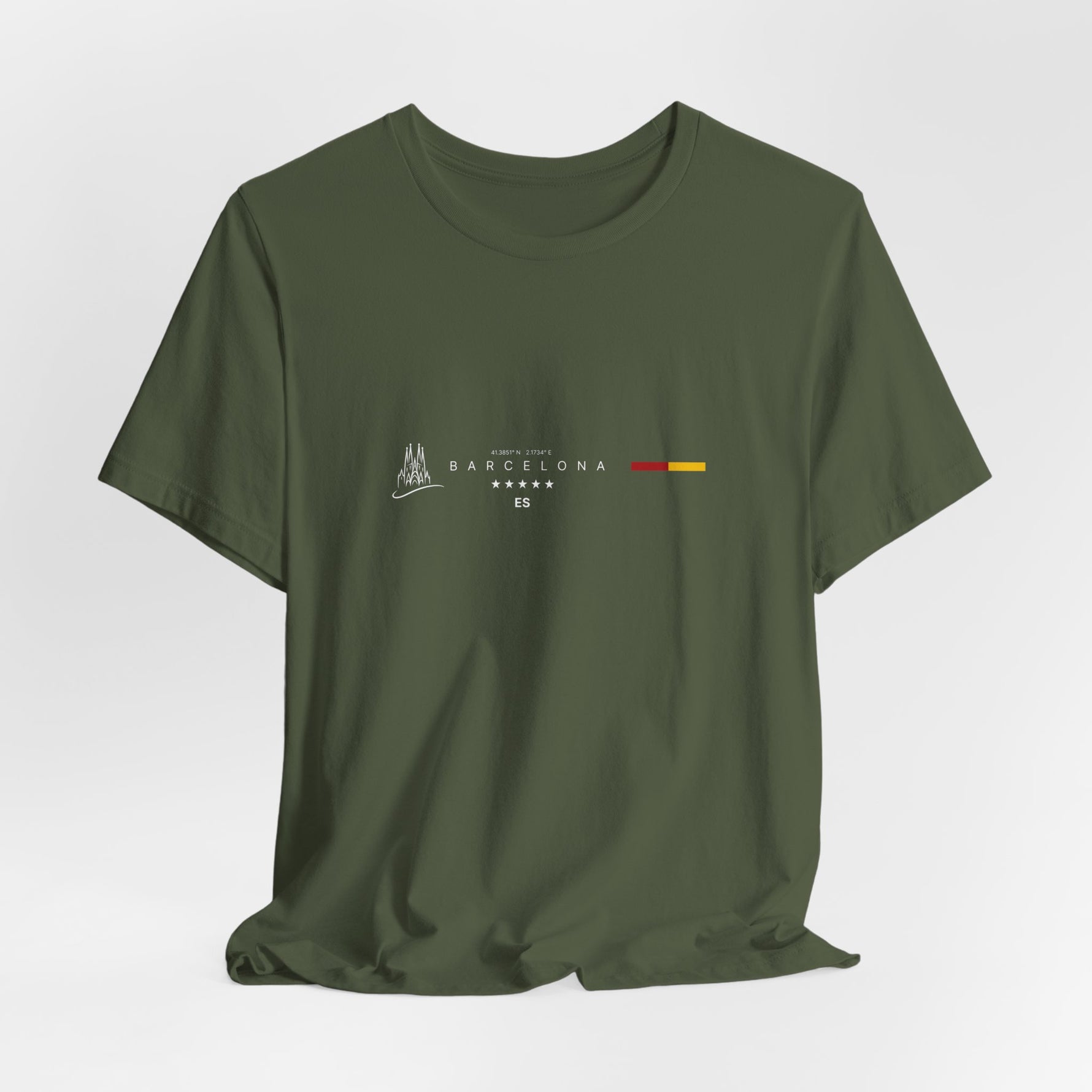 The BARCELONA t-shirt in Military Green — structured, grounded, with quiet strength.