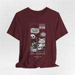 The NAP – 18h A Day t-shirt in Maroon — Deep burgundy tones complement the moody comic strip aesthetic.