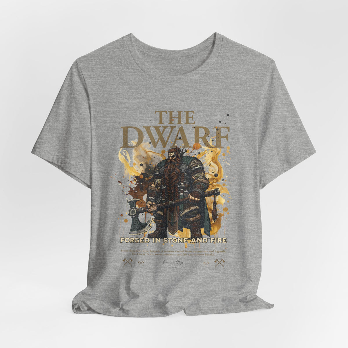 The DWARF t-shirt in Athletic Heather — a softer stone hue, carved for comfort.