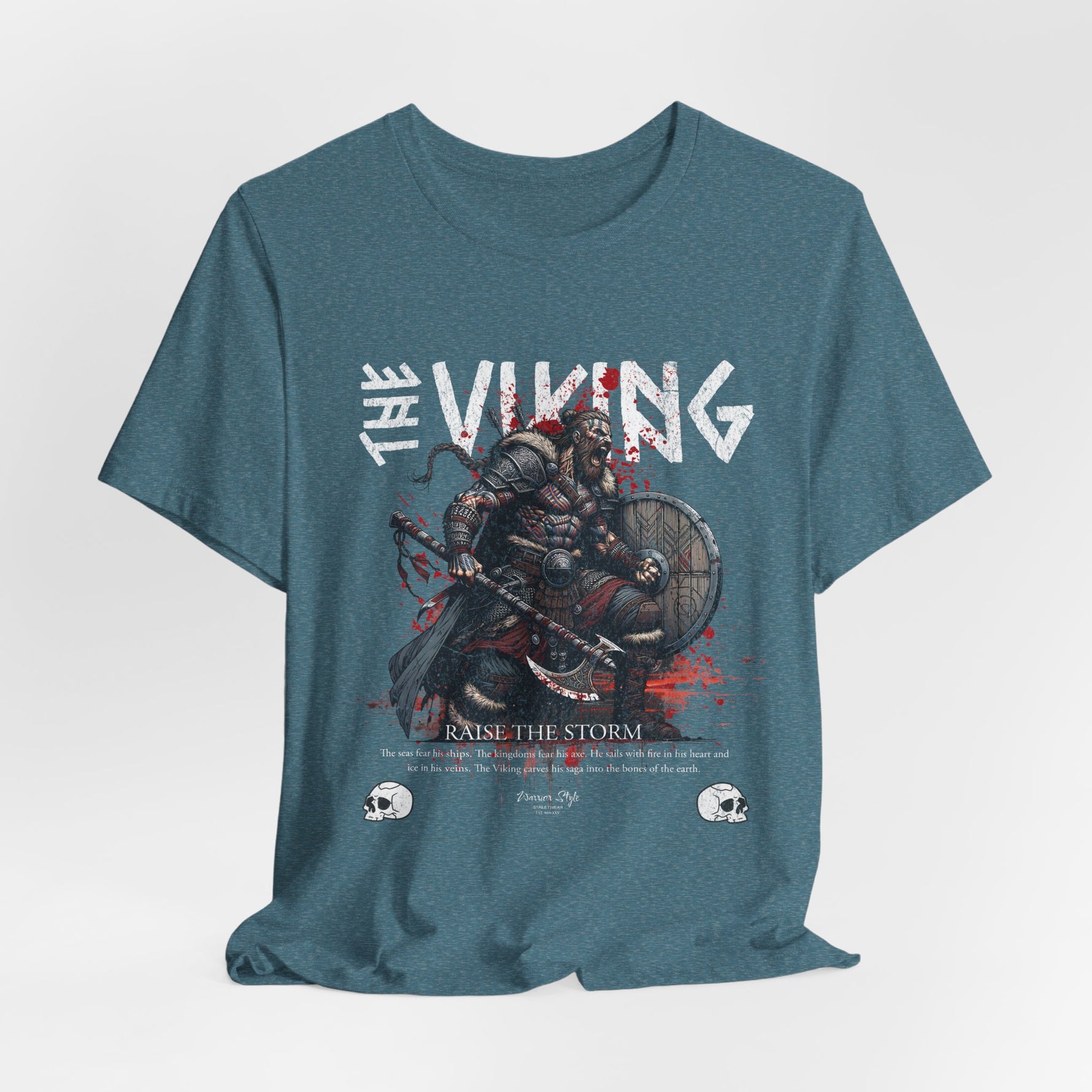 The VIKING t-shirt in Heather Deep Teal — Northern depths, where legends are drowned and born again.