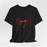 The VENGEANCE t-shirt in Black — pure shadow, letting the red scream without raising its voice.