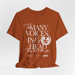 The MANY VOICES t-shirt in Autumn — Where the chaos of fall colors meets mental noise.