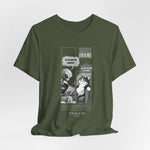 The FEEL REMORSE? t-shirt in military green — 3D mockup, olive drab tone, no background, no model.